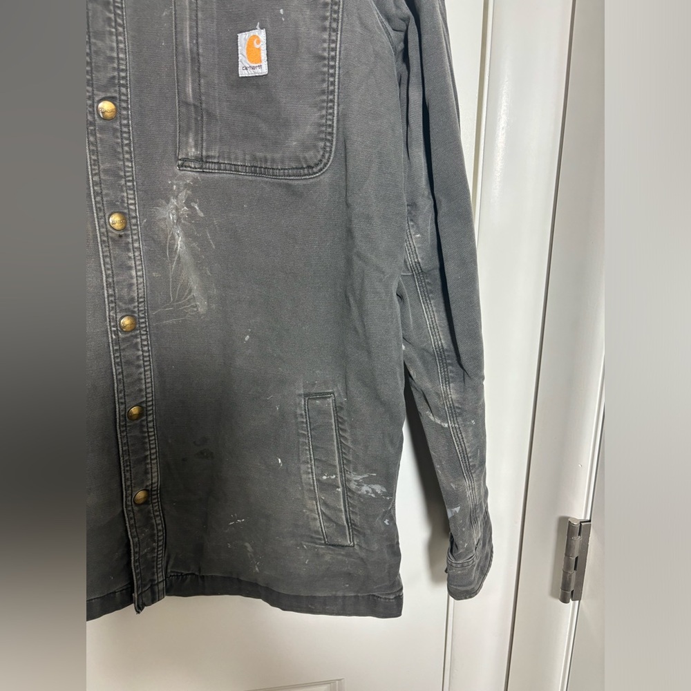 Carhartt Peat Gray Canvas Snap Front Fleece-Lined Shirt Jacket #357 - Picture 3 of 11